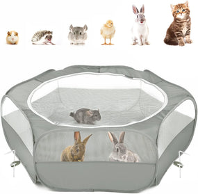 Pawaboo Small Animal Playpen with Zippered Cover,Light Gray