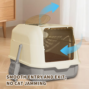 Arenero para Gatos 51 cm, Totalmente Cerrado con Entrada Superior y Puerta Frontal Abatible