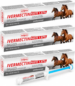 Ivermectin Horse Paste 1.87% | Unflavored – 6.08G Syringe for Equine Use Only up to 1250 LB (3-Pack)