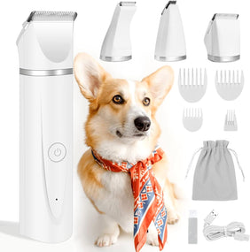 Dog Clippers for Grooming, Small Dog Clipper Dog Grooming Kit with 4 Blade Heads, Low Noise Dog Grooming Kit for Dogs Hair, Dog Clippers of Eyes, Ears, Face, Rump