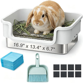 Stainless Steel Sifting Litter Box for Rabbit, Bunny, 16.9×13.4X6.7 Inch