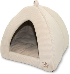 Best Pet Supplies - Cama suave para perros y gatos, tela pana, beige, 16 x 16 x 14 pulgadas