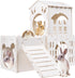 Large Rabbit House, Wooden Bunny Castle with 3 Houses Indoor, Rabbit Guinea Pig Cage Multistory Climbing Tower Sturdy Wooden Castle, Small Animal Hideaway Tunnel