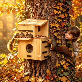 Large Wooden Squirrel House for outside with Window Dual Balconies