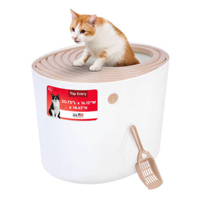 IRIS USA — arenero de entrada superior para gato, talla grande, beige y blanco