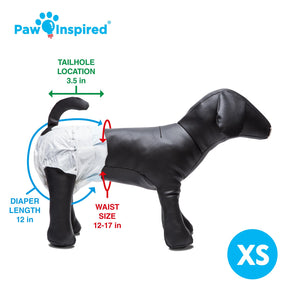 Paw Inspired — pañales desechables para perra, talla extra chica, 32 piezas