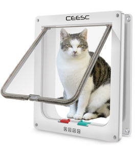 CEESC — puerta extra grande para gato y perro de hasta 11 kg, 4 modos, blanca