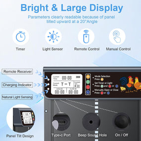 Automatic Chicken Coop Door Solar Powered with Timer & Light Sensor