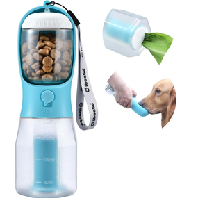 Botella de Agua Portatil para Mascotas con Compartimento para Snacks