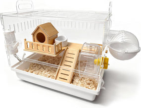 Acrylic Hamster Cage, 2-Tier Hamster Cage with Wooden Accessories for Dwarf Syrian Hamsters,14