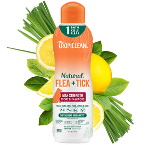 TropiClean — shampoo antipulgas y garrapatas para perro, fórmula máxima, 592 ml
