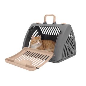 SportPet Designs — transportadora plegable de plástico para gato con puerta lateral, mediana
