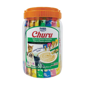 INABA Churu — puré cremoso para gato en tubo, atún y pollo, 50 tubos de 14 g