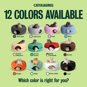 Cattasaurus — cueva de fieltro 4 en 1 para gato, extra grande, gris claro