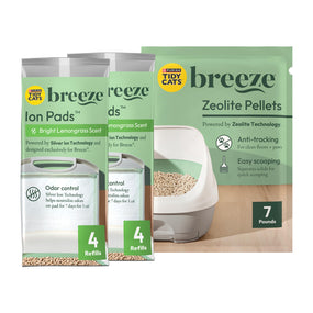 Purina Tidy Cats Breeze — paquete de recarga de pellets y tapetes, 3.6 kg