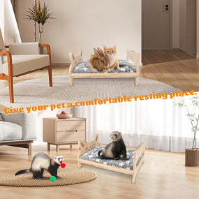 BWOGUE Large Wooden Rabbit Bed, Bunny Bed with Removable Cushion, 2-In-1