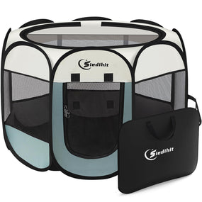 Siedihit — Corral plegable tipo carpa para perro, con techo de cierre y funda, gris