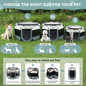 Siedihit — Corral plegable tipo carpa para perro, con techo de cierre y funda, gris