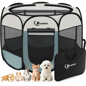 Siedihit — corral plegable de malla para perro y gato, talla chica, con funda