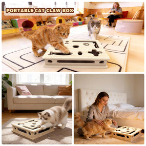Caja rascadora de madera para gato — con lija interior