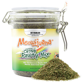 Meowijuana Catnibas Pawty Mix — catnip orgánico de alta potencia en frasco