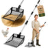 Pala y rastrillo 2 en 1 para gallinero — malla fina, mango ajustable de 30 a 135 cm