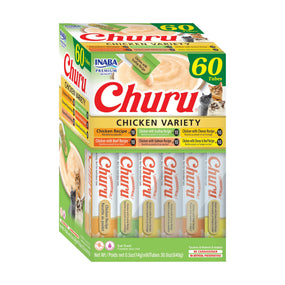 INABA Churu — puré cremoso para gato en tubo, variedad de pollo, 60 tubos de 14 g