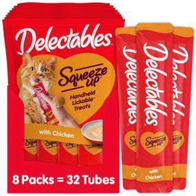 Delectables Squeeze Up — puré cremoso para gato en tubo, pollo, 32 tubos de 14 g