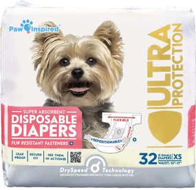 Paw Inspired — pañales desechables para perra, talla extra chica, 32 piezas