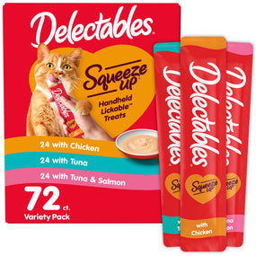 Delectables Squeeze Up — puré cremoso para gato en tubo, variado, 72 tubos de 14 g