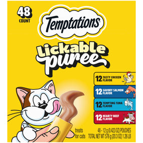 Temptations Creamy Puree — puré para gato en tubo, 4 sabores, 48 piezas