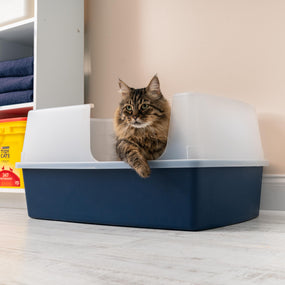 IRIS USA — arenero XXL de entrada lateral para gato grande, 76 x 51 x 36 cm, azul marino