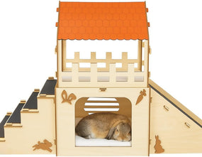 Otterpets Extra Large Bunny Hideout, Wooden Rabbit Castle with Fleece Mats