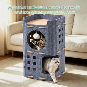 Torre de Fieltro para Gatos 3 Niveles, Cueva Condominio Multi-Nivel, Refugio Apilable con Bola Colgante