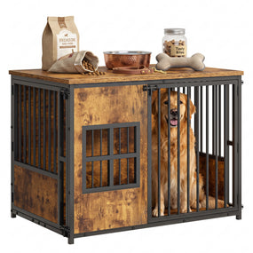Jaula tipo mueble de madera para perro
