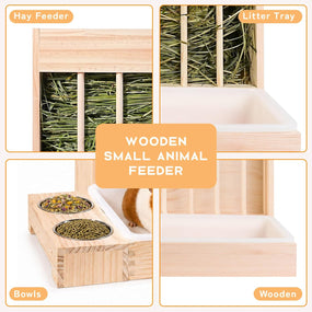 3 in 1 Guinea Pig Hay Feeder with Litter Box, Bowl Tray for Small Animals