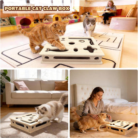 Cat Scratch Puzzle Enrichment Box, Large Solid Wood with Sandpaper Inside