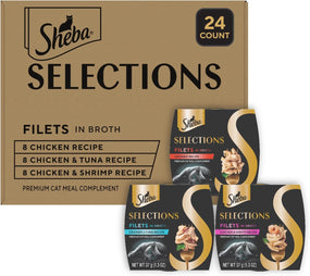Sheba Selections Filets — complemento húmedo para gato en caldo, 24 vasos de 37 g