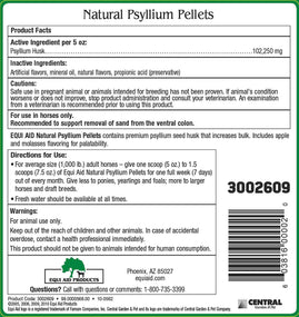 Equi Aid Natural Horse Psyllium Pellets, Supports Removal of Sand & Dirt from Ventral Colon, Horse Digestion Support, Fiber Supplement, Apple/Molasses, 10 Pounds